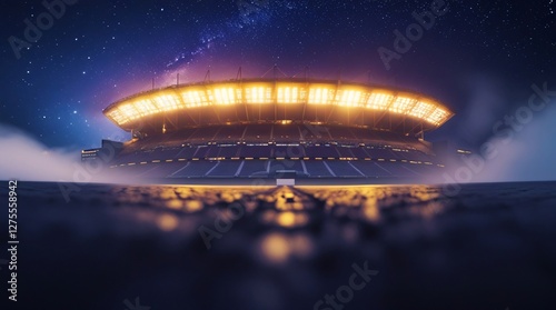 Luminous Stadium at Night under a Starry Sky photo