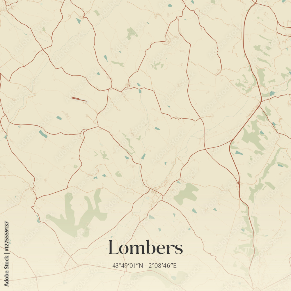Fototapeta premium Vintage map of Lombers, France.