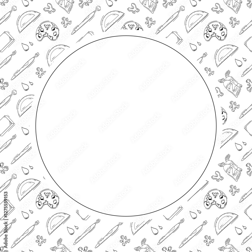artist tool frame. doodle art supplies circle frame. hand drawn artist kit frame background. art material background artist tool frame. doodle art supplies circle frame. hand drawn artist kit frame background. art material background