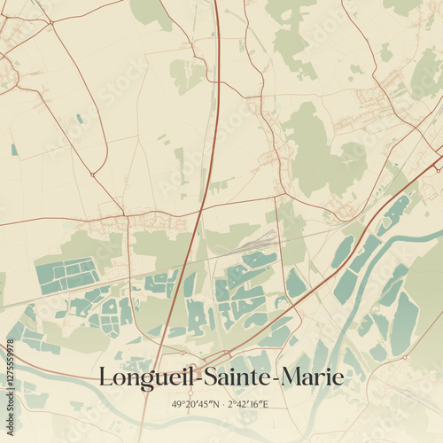 Vintage map of Longueil-Sainte-Marie, France.