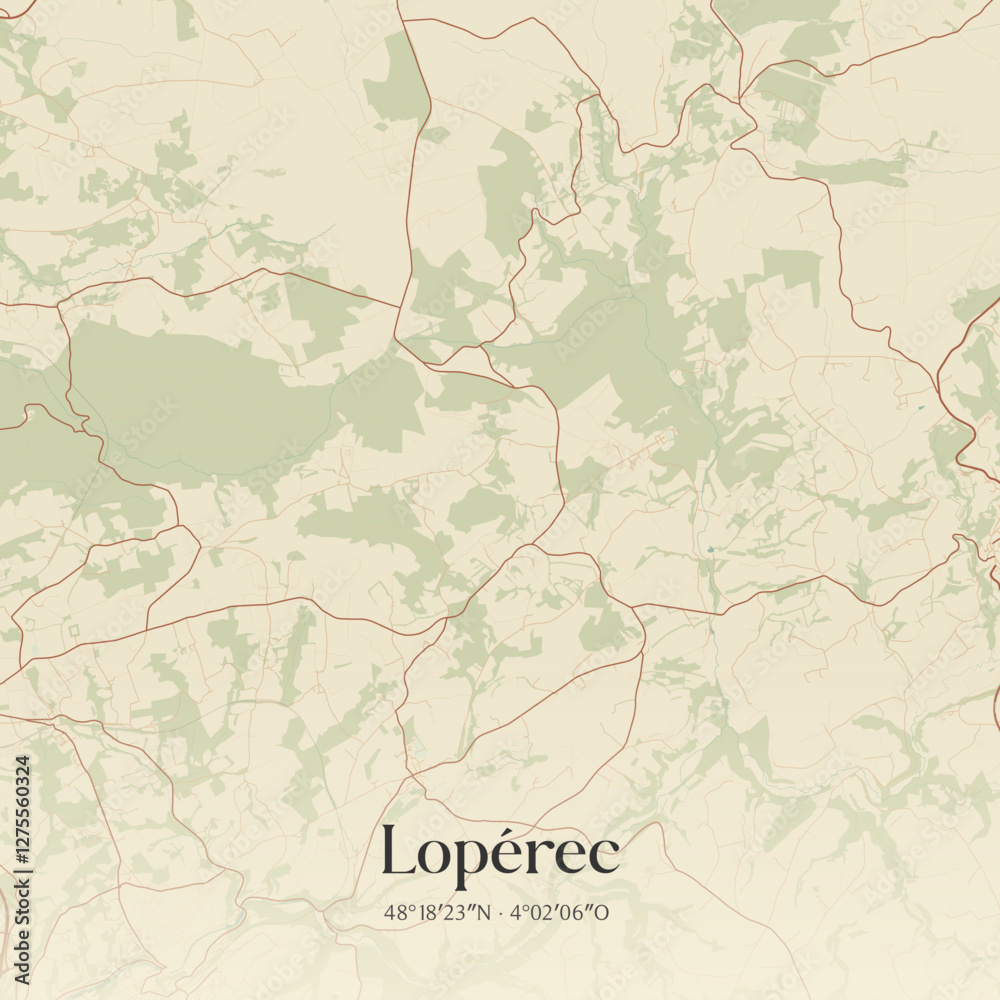 Fototapeta premium Vintage map of Lopérec, France.