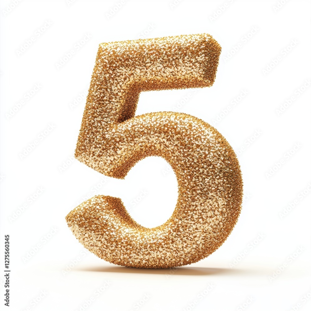 Number 5 made of smooth golden sand dunes with fine grains isolated on a clean white background Number 5 made of smooth golden sand dunes with fine grains isolated on a clean white background