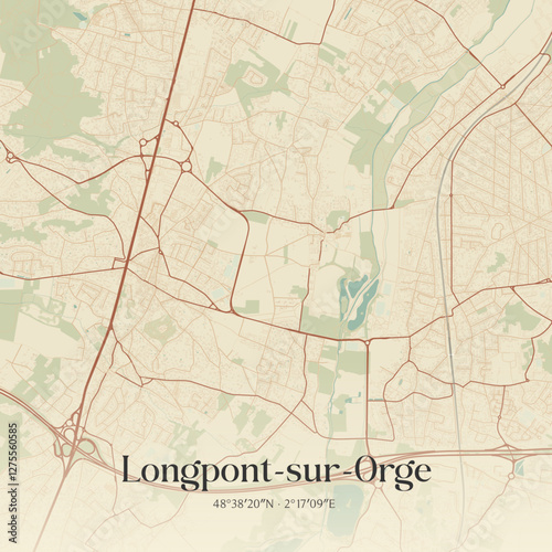 Vintage map of Longpont-sur-Orge, France.