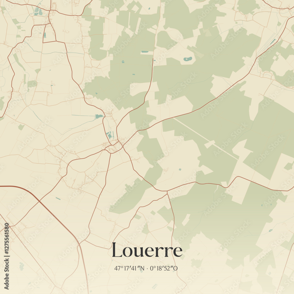 Fototapeta premium Vintage map of Louerre, France.