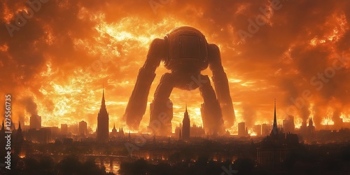 Giant Robot City Fire Destruction
