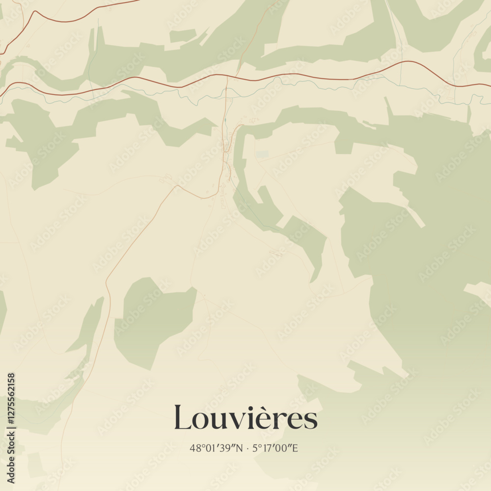 Fototapeta premium Vintage map of Louvières, France.