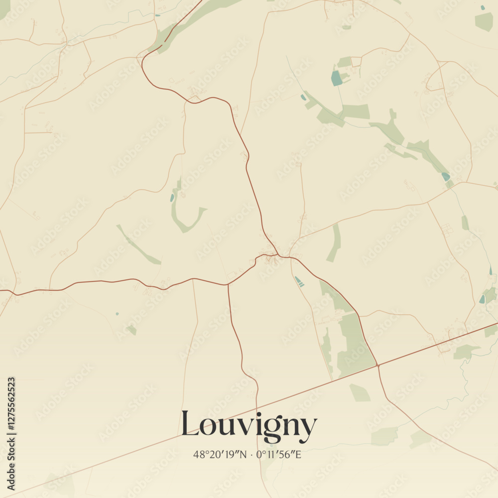 Fototapeta premium Vintage map of Louvigny, France.