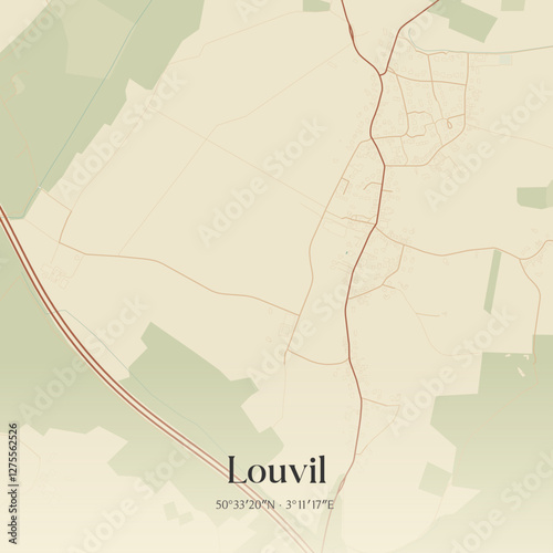 Vintage map of Louvil, France.