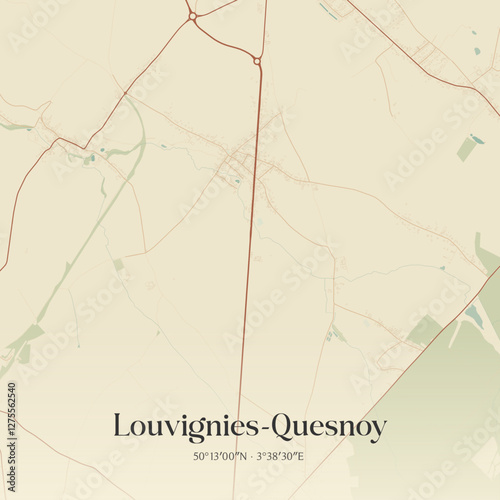 Vintage map of Louvignies-Quesnoy, France.