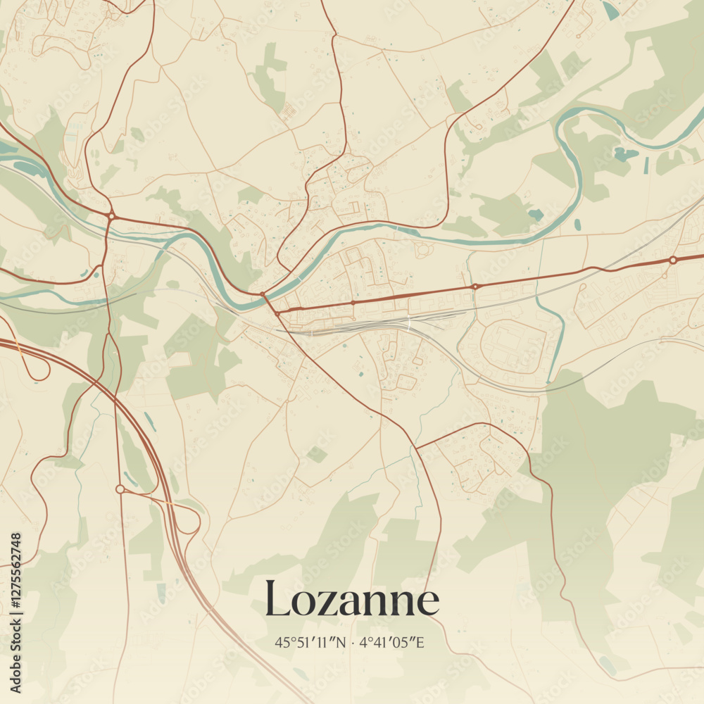 Fototapeta premium Vintage map of Lozanne, France.