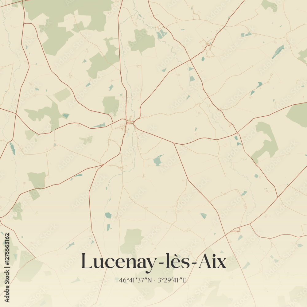 Fototapeta premium Vintage map of Lucenay-lès-Aix, France.