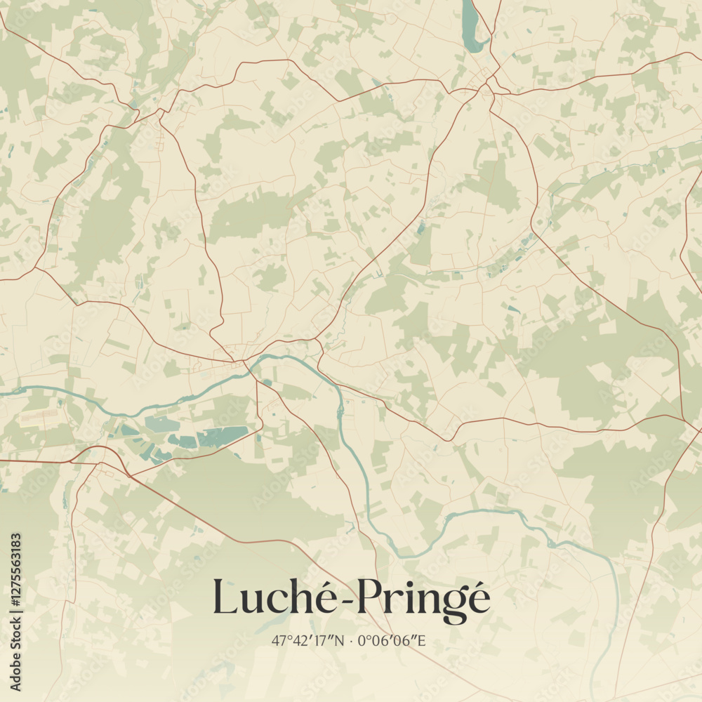 Fototapeta premium Vintage map of Luché-Pringé, France.