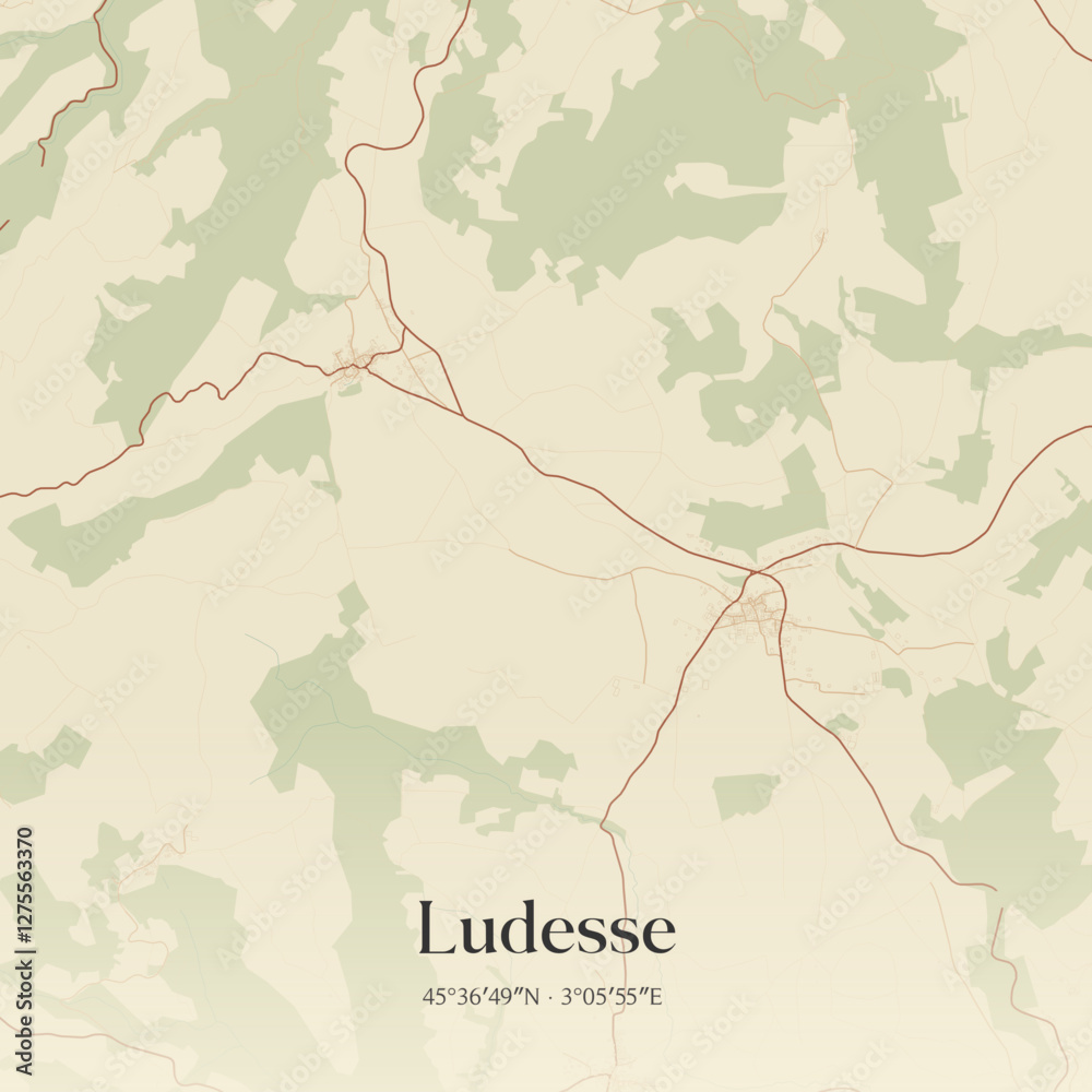 Obraz premium Vintage map of Ludesse, France.