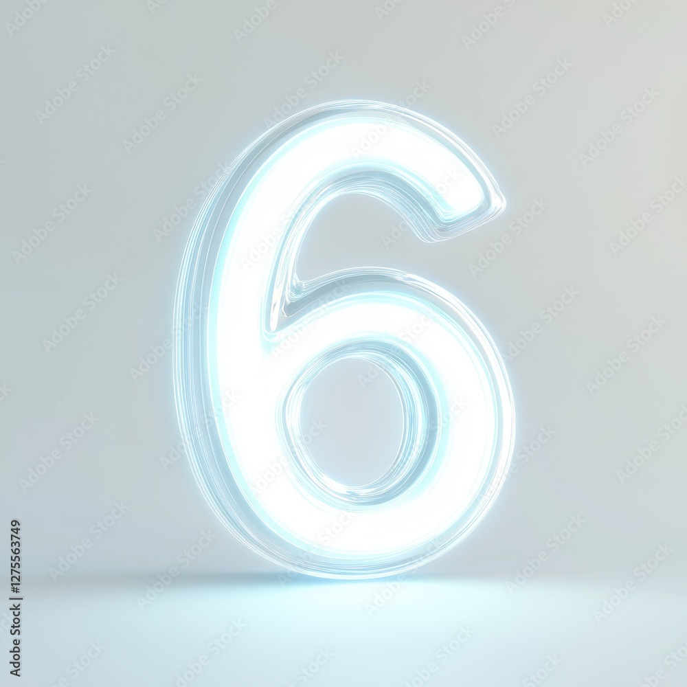 Number 6 made of pure glowing white light with a soft halo effect isolated on a clean white background Number 6 made of pure glowing white light with a soft halo effect isolated on a clean white background