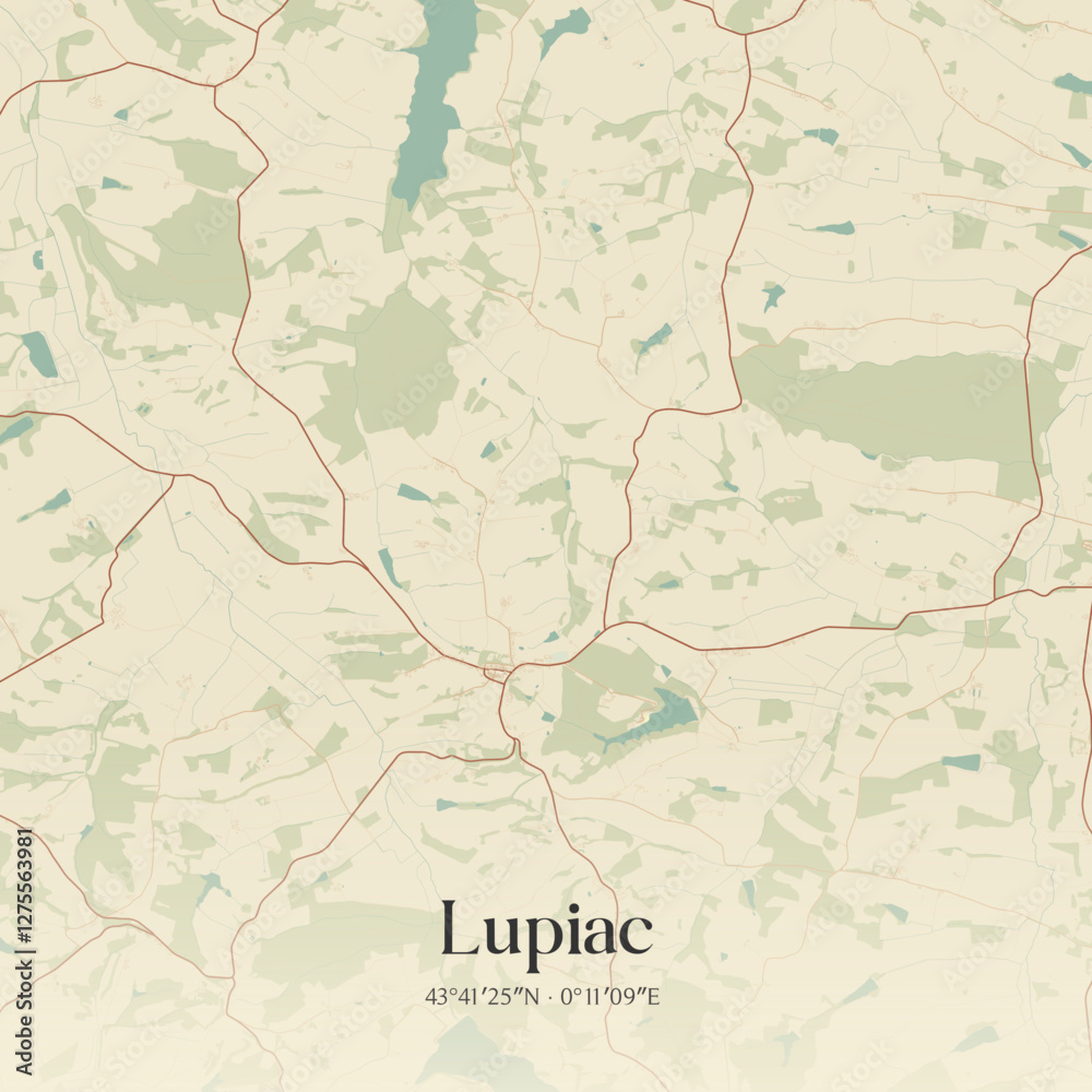 Fototapeta premium Vintage map of Lupiac, France.