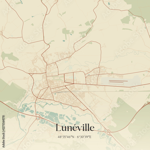 Vintage map of Lunéville, France.