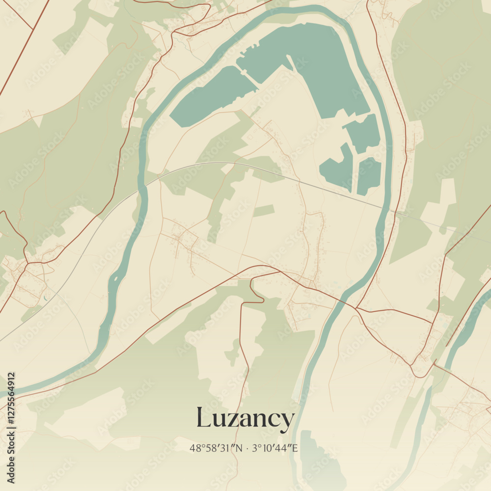 Obraz premium Vintage map of Luzancy, France.