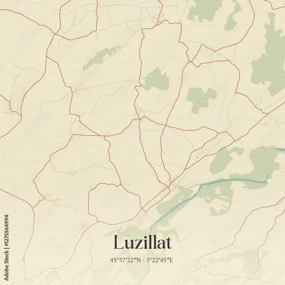 Fototapeta premium Vintage map of Luzillat, France.