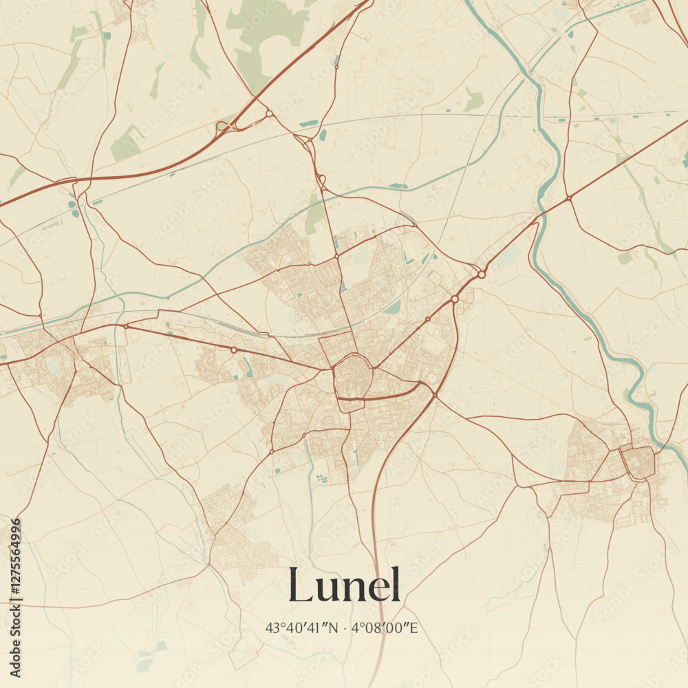 Obraz premium Vintage map of Lunel, France.