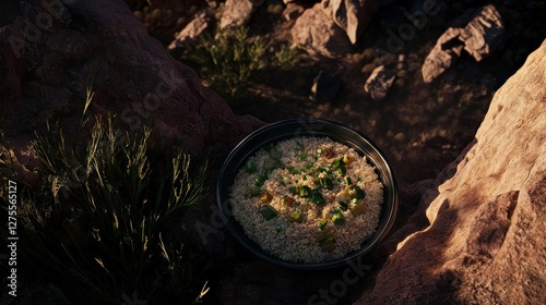 Wallpaper Mural Gourmet Rice Bowl amidst Rocky Landscape - A Culinary Adventure Torontodigital.ca