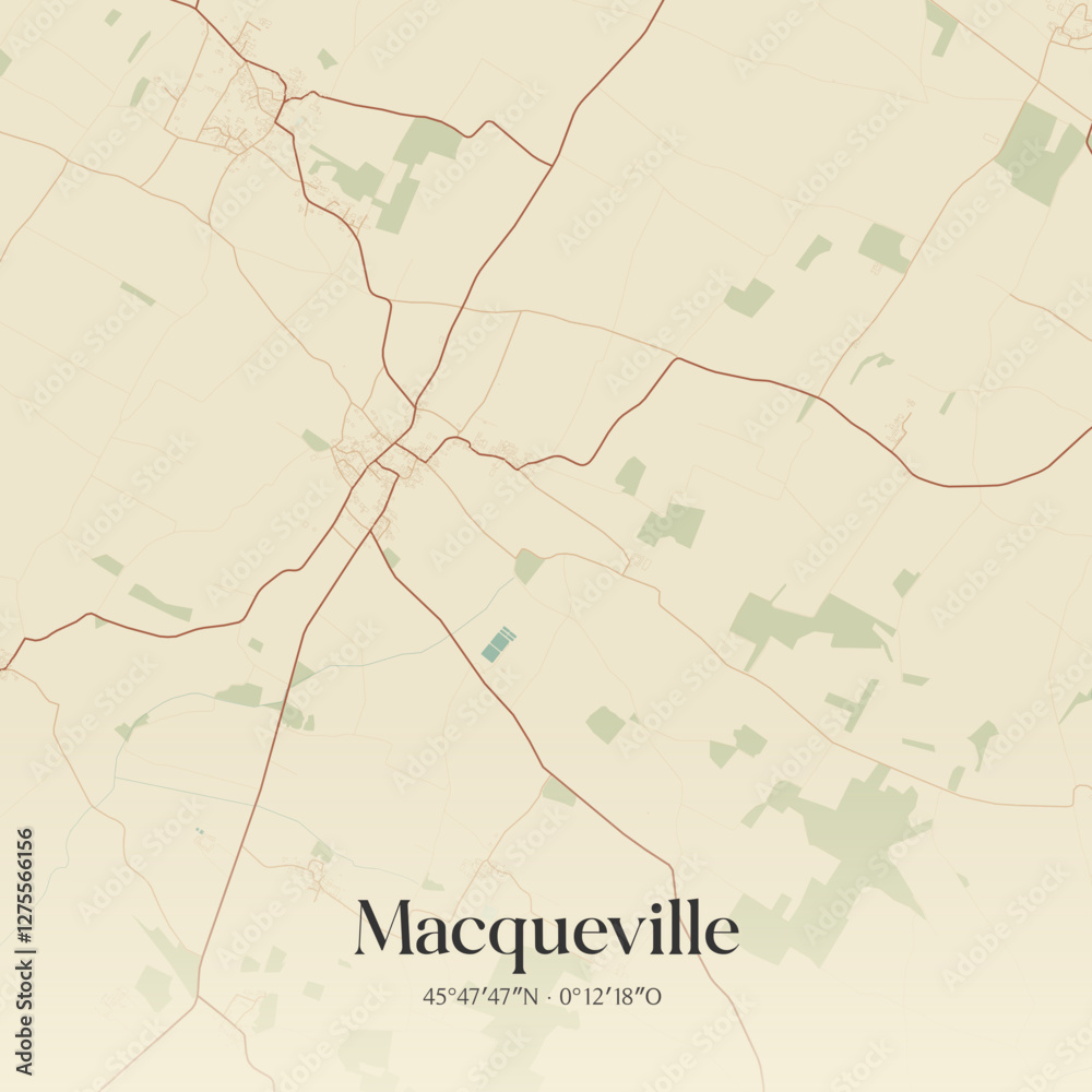 Fototapeta premium Vintage map of Macqueville, France.
