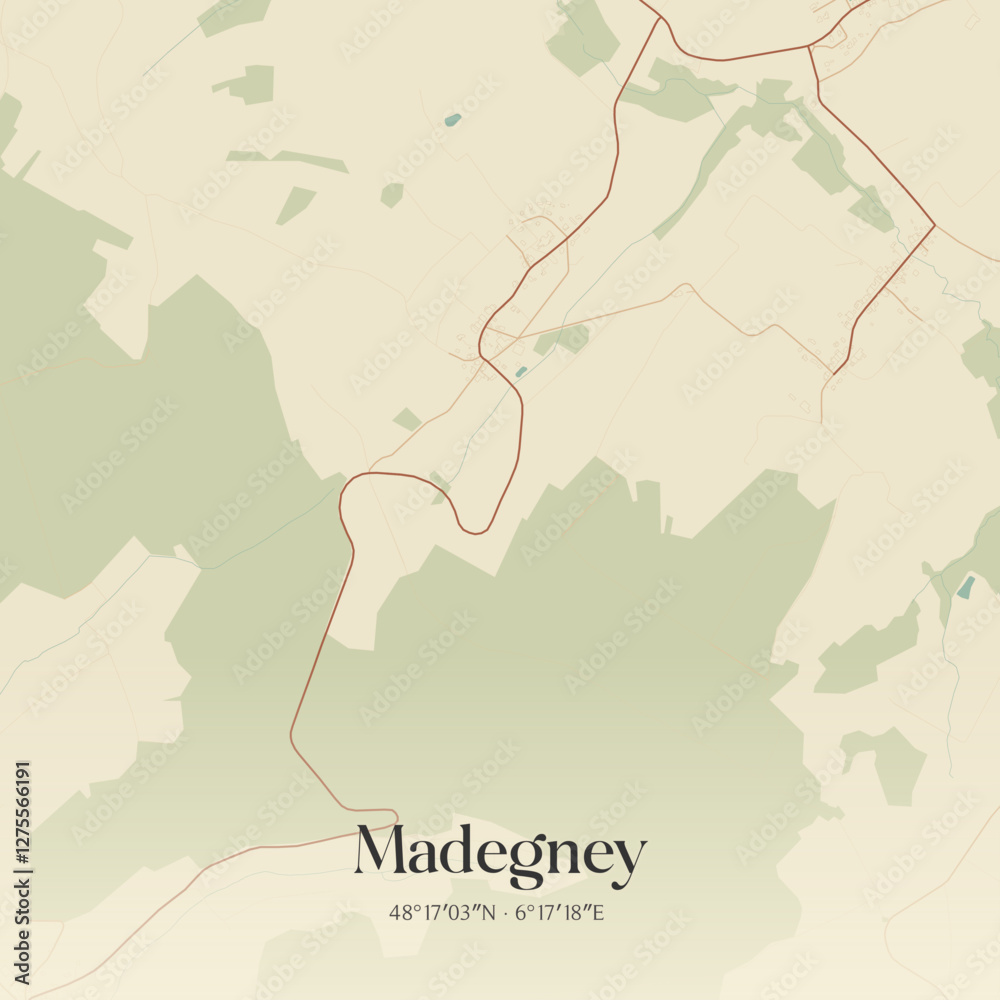 Obraz premium Vintage map of Madegney, France.