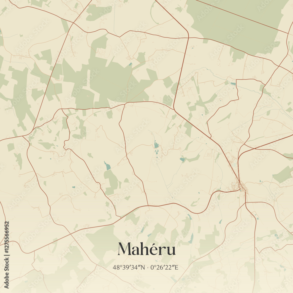 Fototapeta premium Vintage map of Mahéru, France.