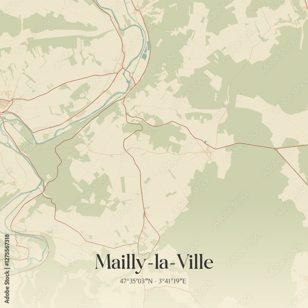 Fototapeta premium Vintage map of Mailly-la-Ville, France.