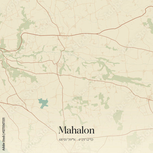 Vintage map of Mahalon, France.