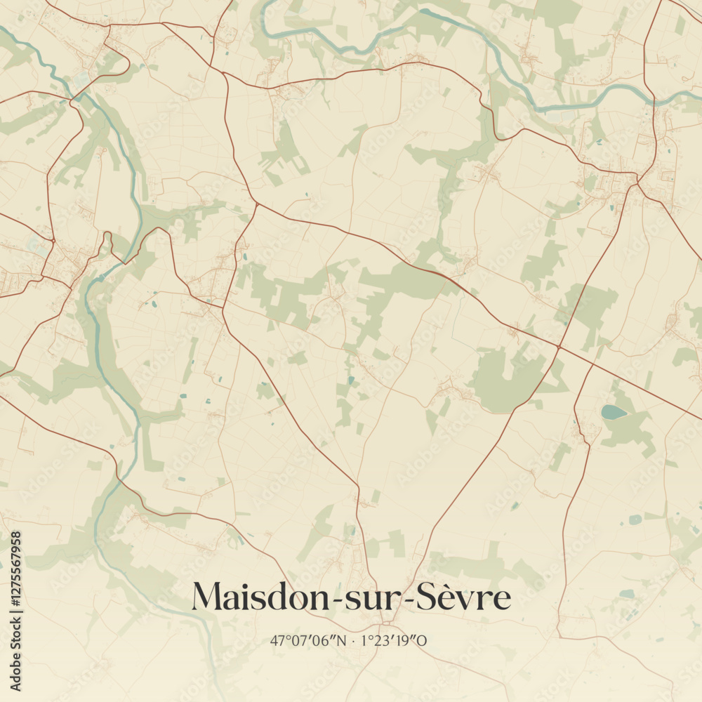 Fototapeta premium Vintage map of Maisdon-sur-Sèvre, France.