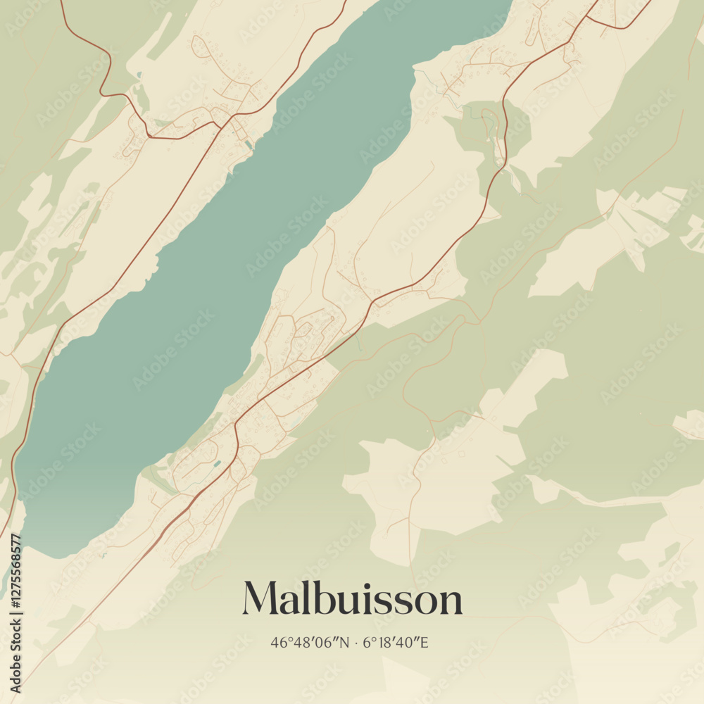Obraz premium Vintage map of Malbuisson, France.