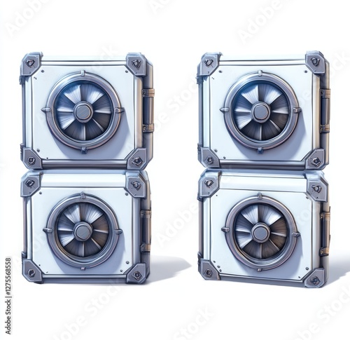 Two white square HVAC units stacked, isolated on white background photo