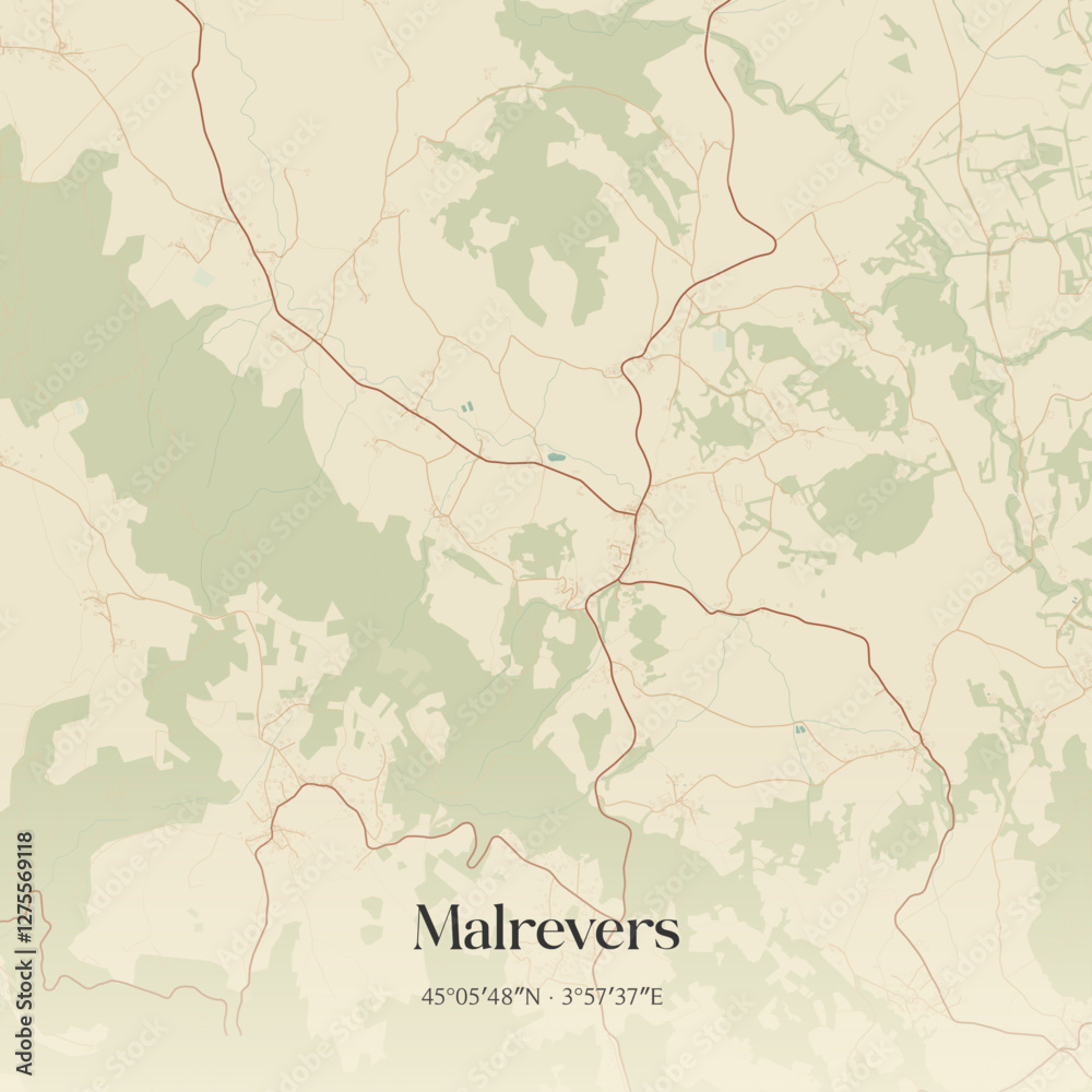 Fototapeta premium Vintage map of Malrevers, France.