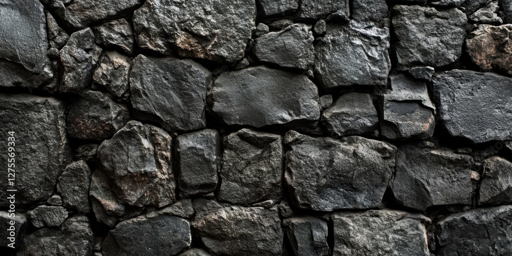 Black textured stone wall with rough surfaces and irregular shapes, featuring a dark color palette and tightly packed stones in horizontal arrangement. Black textured stone wall with rough surfaces and irregular shapes, featuring a dark color palette and tightly packed stones in horizontal arrangement.