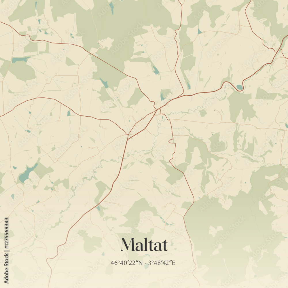 Fototapeta premium Vintage map of Maltat, France.