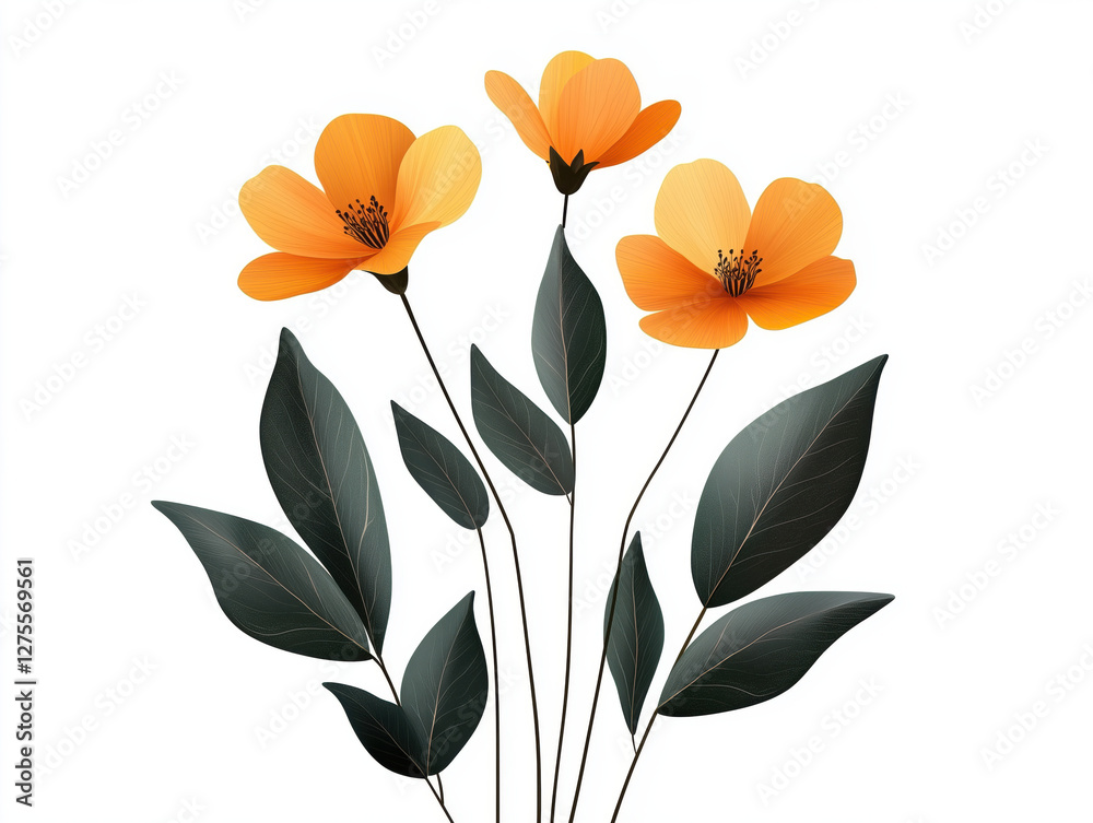 Fototapeta premium Vivid Illustration of a Wildflower Plant: Celebrating Nature's Beauty with Intricate Petals and Leaves in a Free, Untamed Setting