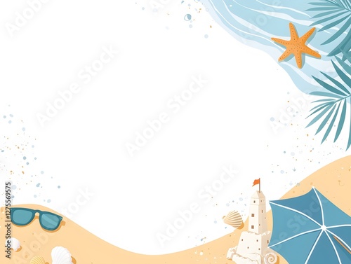 Beach day adventure tropical shoreline colorful illustration relaxing environment vibrant viewpoint summer concept