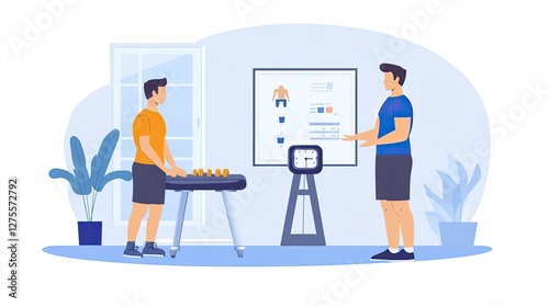 Personal Trainer Assisting Client in Weight Training Session