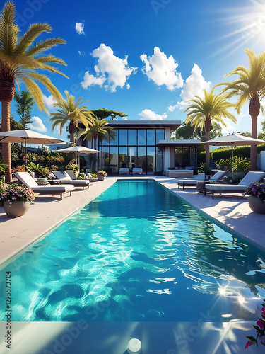 swimming pool in tropical resort