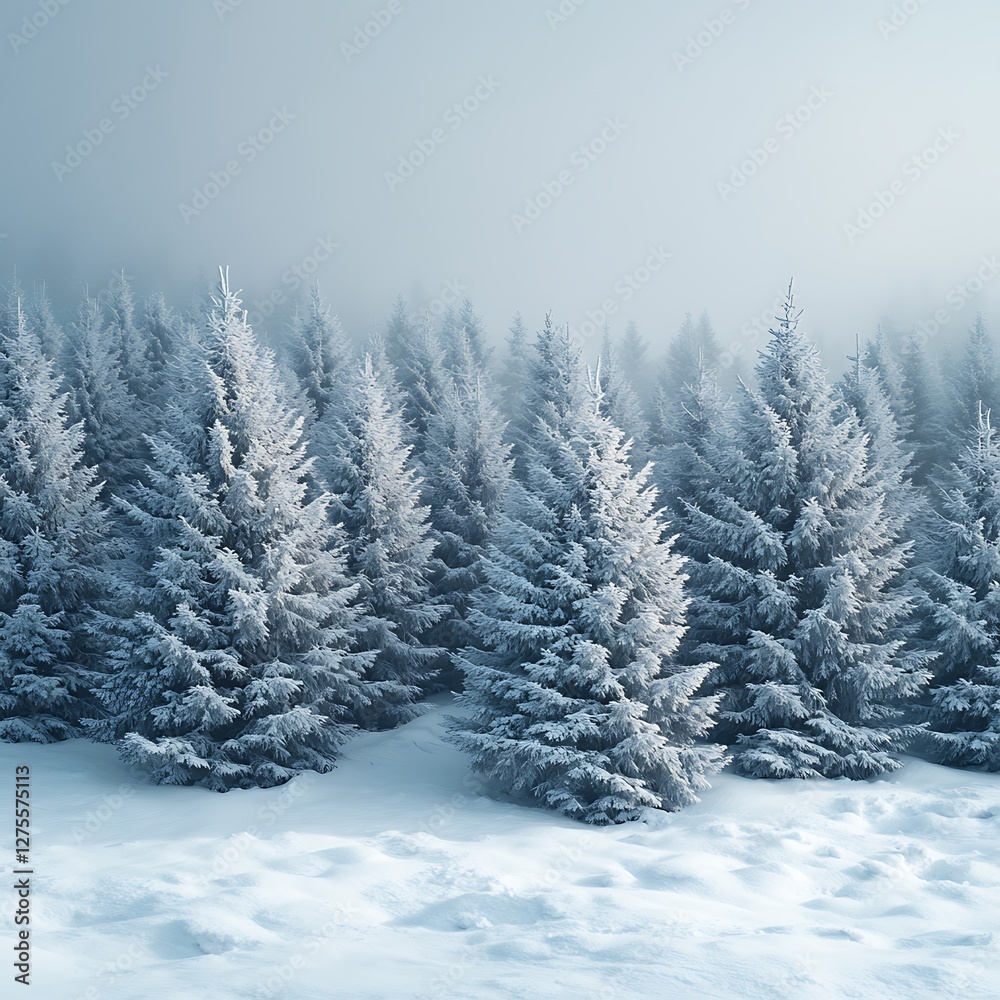 Snow Covered Evergreen Trees in a Winter Forest Snow Covered Evergreen Trees in a Winter Forest