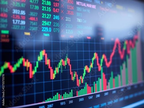 Stock market chart with upward trend and fluctuating prices, trend, investment photo