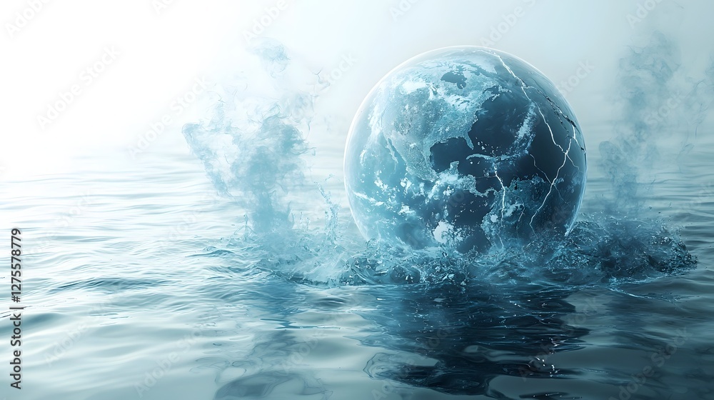 Obraz premium Cracked Earth Half Submerged in Water with Steaming Surface Global Environmental Crisis Concept