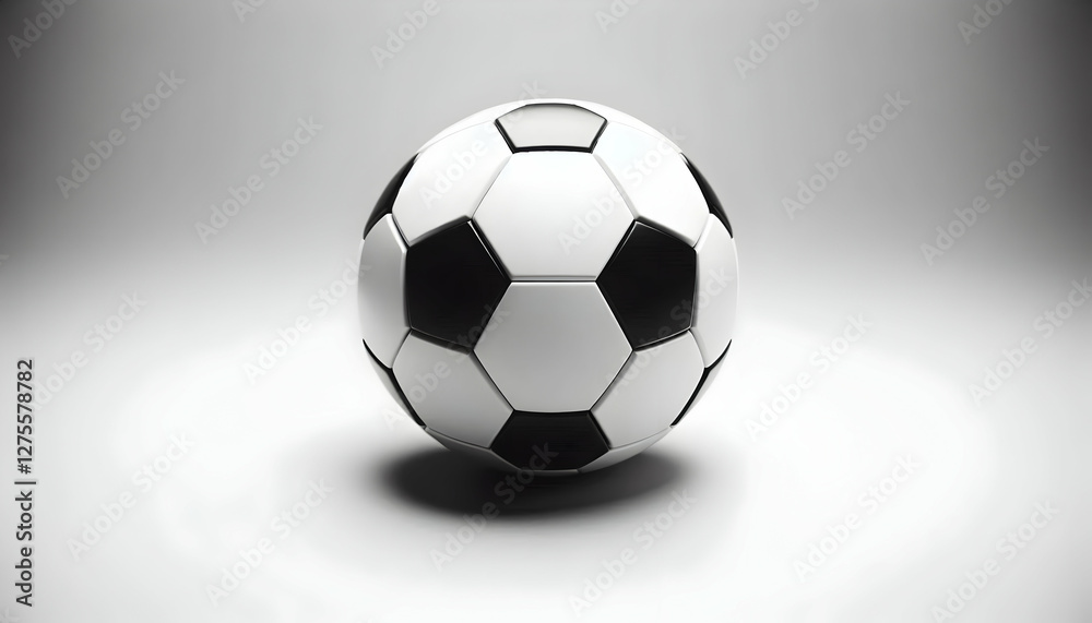 Fototapeta premium American Football A centered view of a black and white soccer ball resting on a white background