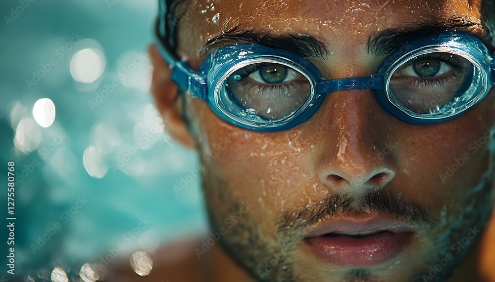 Swimmer's intense gaze, poolside Swimmer's intense gaze, poolside