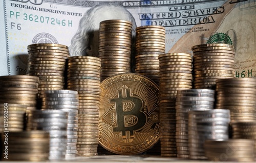 Obraz na płótnie Koncepcja inwestowania, gromadzenia funduszy online bitcoin, transfer krypto waluty. w salonie