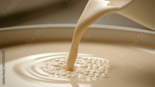 Creamy milk pouring into a bowl photo