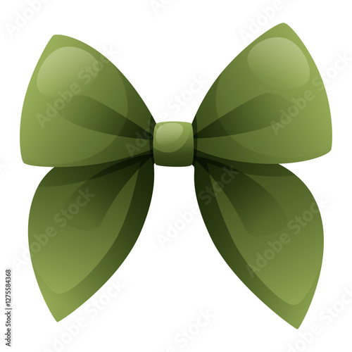 Beautiful voluminous bow in green. Butterfly bow design. Fashion and clothing element, decorative ribbon for gift wrapping. Satin ribbon. Bow design for gift