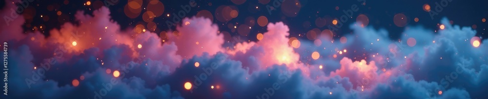 Twinkling lights dance among the wispy tendrils of a glowing fog, mystic, cloudy Twinkling lights dance among the wispy tendrils of a glowing fog, mystic, cloudy