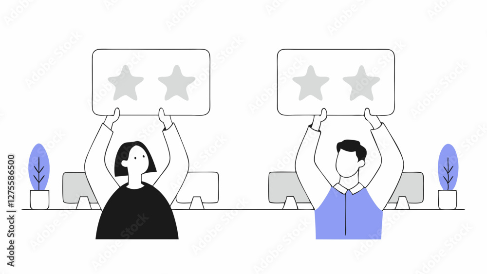 Employee Survey & Customer Feedback – Five-Star Rating and Performance Review Concept Employee Survey & Customer Feedback – Five-Star Rating and Performance Review Concept