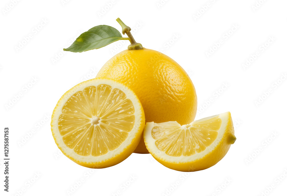 Fresh Lemon Display, Whole, Half, and Quarter Slices Against Black Background Fresh Lemon Display, Whole, Half, and Quarter Slices Against Black Background